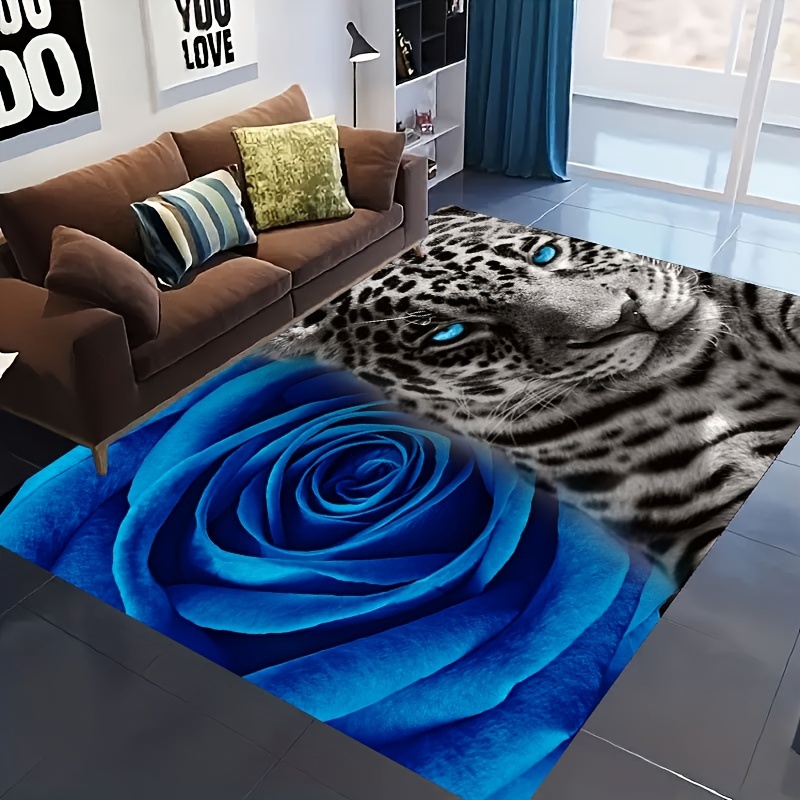 Rose Leopard Print Rug Machine Washable Mat Romantic Blue - Temu