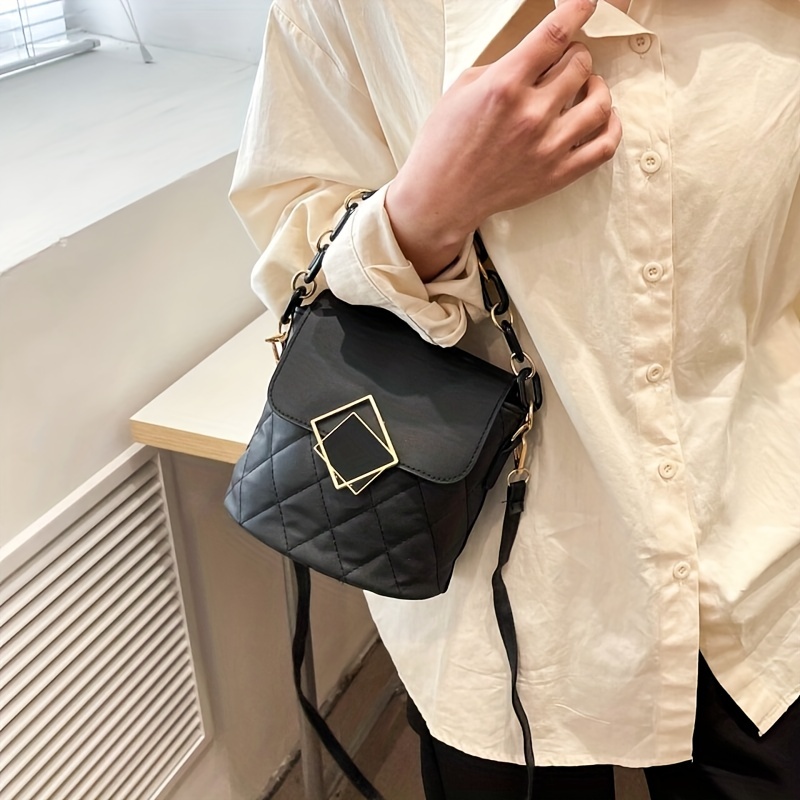 1pc Mini Pu Geometric Pattern Flap Magnet Top Handle Shoulder Bag