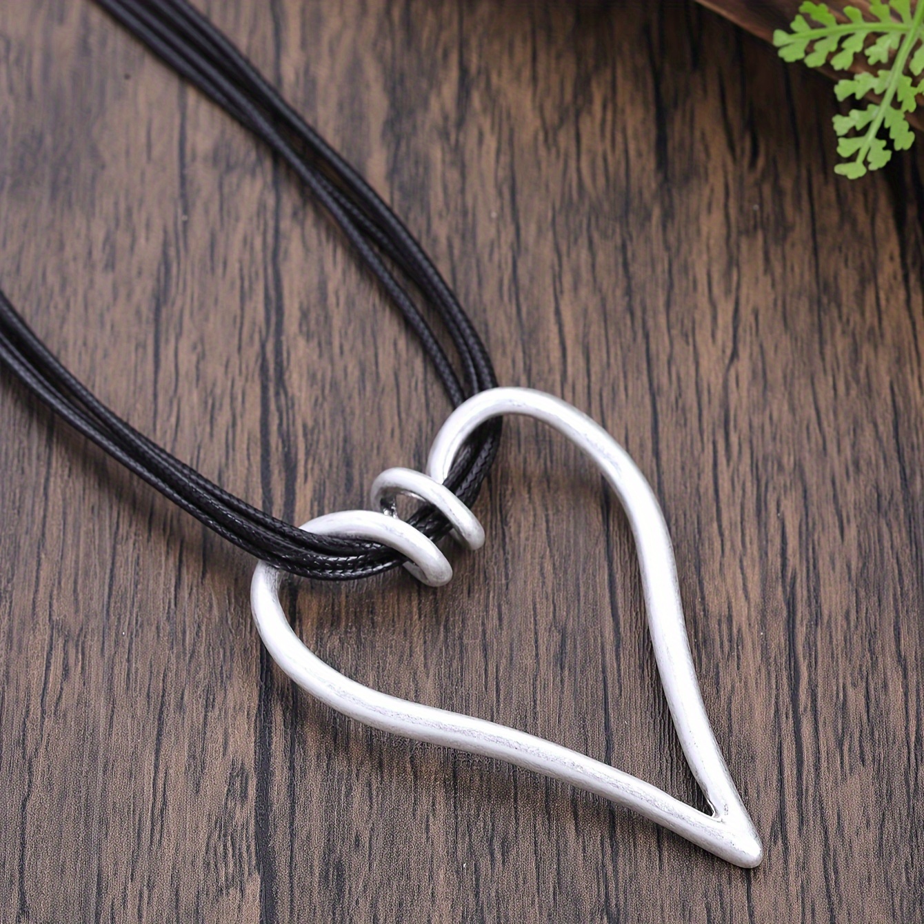 Silvery Tone Heart Pendant Necklace for Women