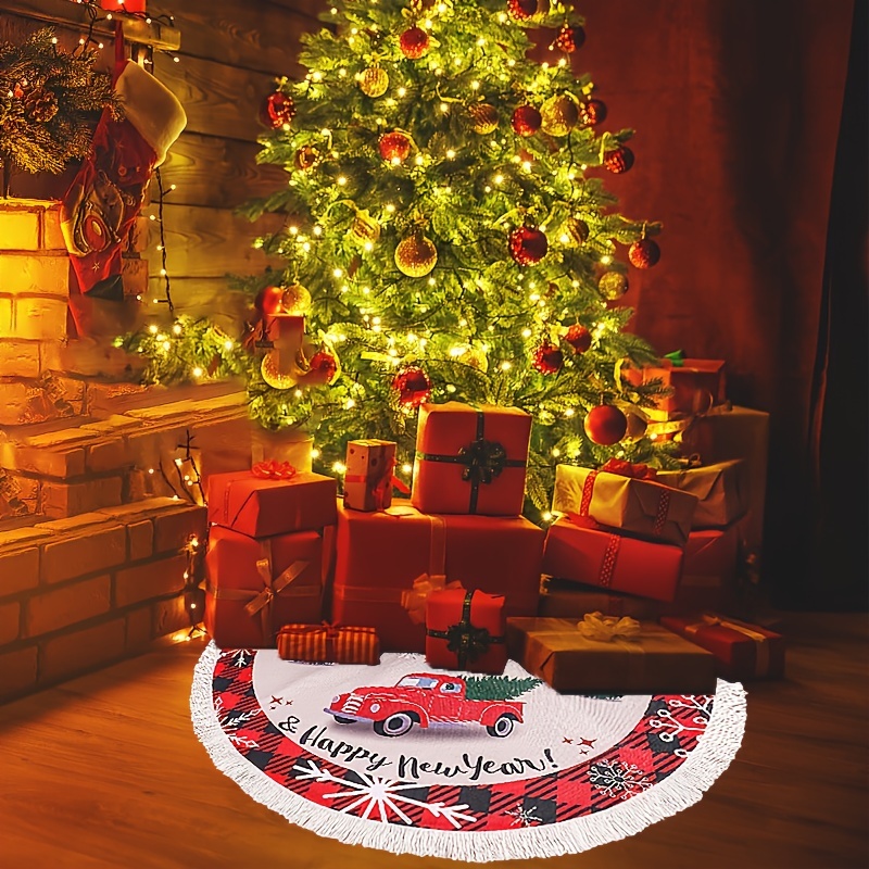 1pc Large 50-Inch Wide Christmas Tree Skirt with White Fringe Trim-like  Border (Red/Green/Pink) Traditional Base Cover, Holiday for Xmas