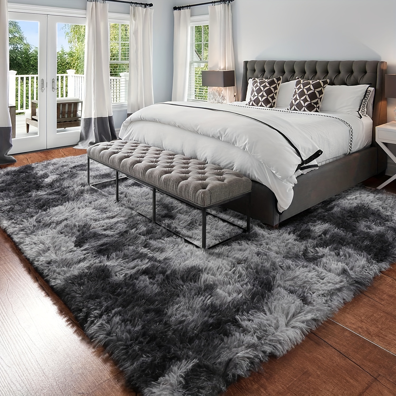 Dark Grey Plush Rug Soft Area Rug For Bedroom Fluffy Rug - Temu