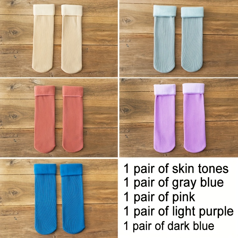 5 Pairs Winter Warm Snow Socks Fleece Crew Socks