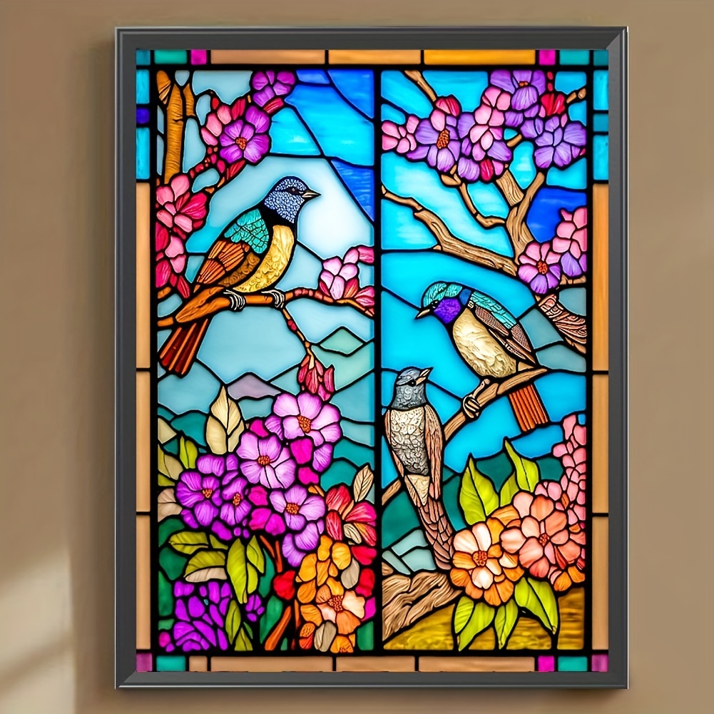 Diy 5d Frameless Diamond Painting Flowers And Birds Picture - Temu