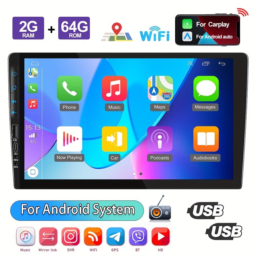 1 Din 22.86cm Autoradio Für Android-System Für Android Auto/Carplay 2+64G  HD-Autoradio Mit WIFI GPS FM USB-Unterstützung Rückfahrkamera (optional)