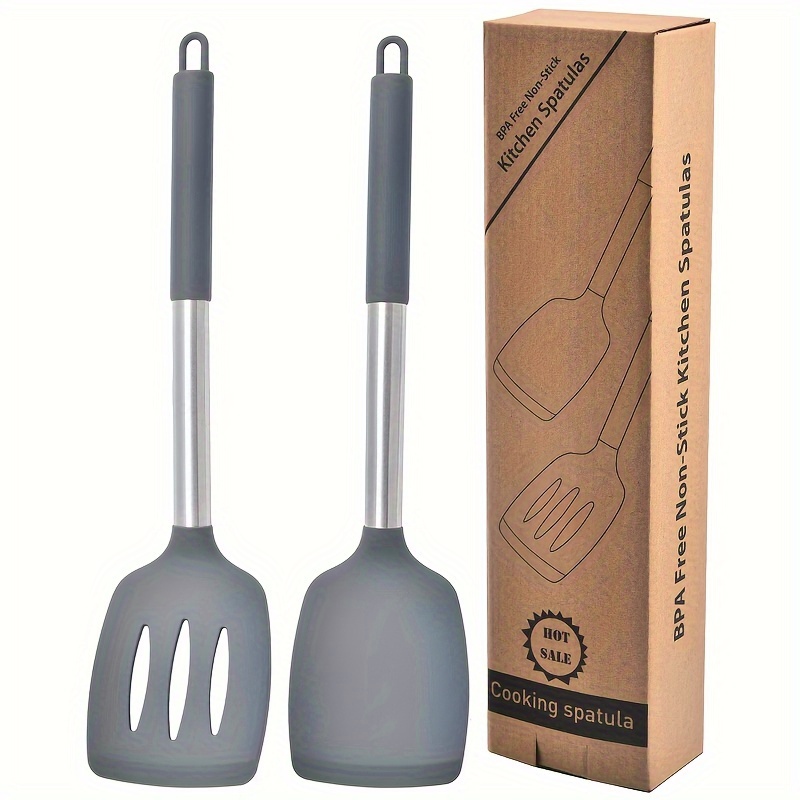 Paquete de 2 palas de silicona para utensilios de cocina antiadherentes,  espátula de goma resistente al calor y antiarañazos para cocinar, voltear y  presionar huevos de pescado, tortitas, hamburguesas : : Hogar