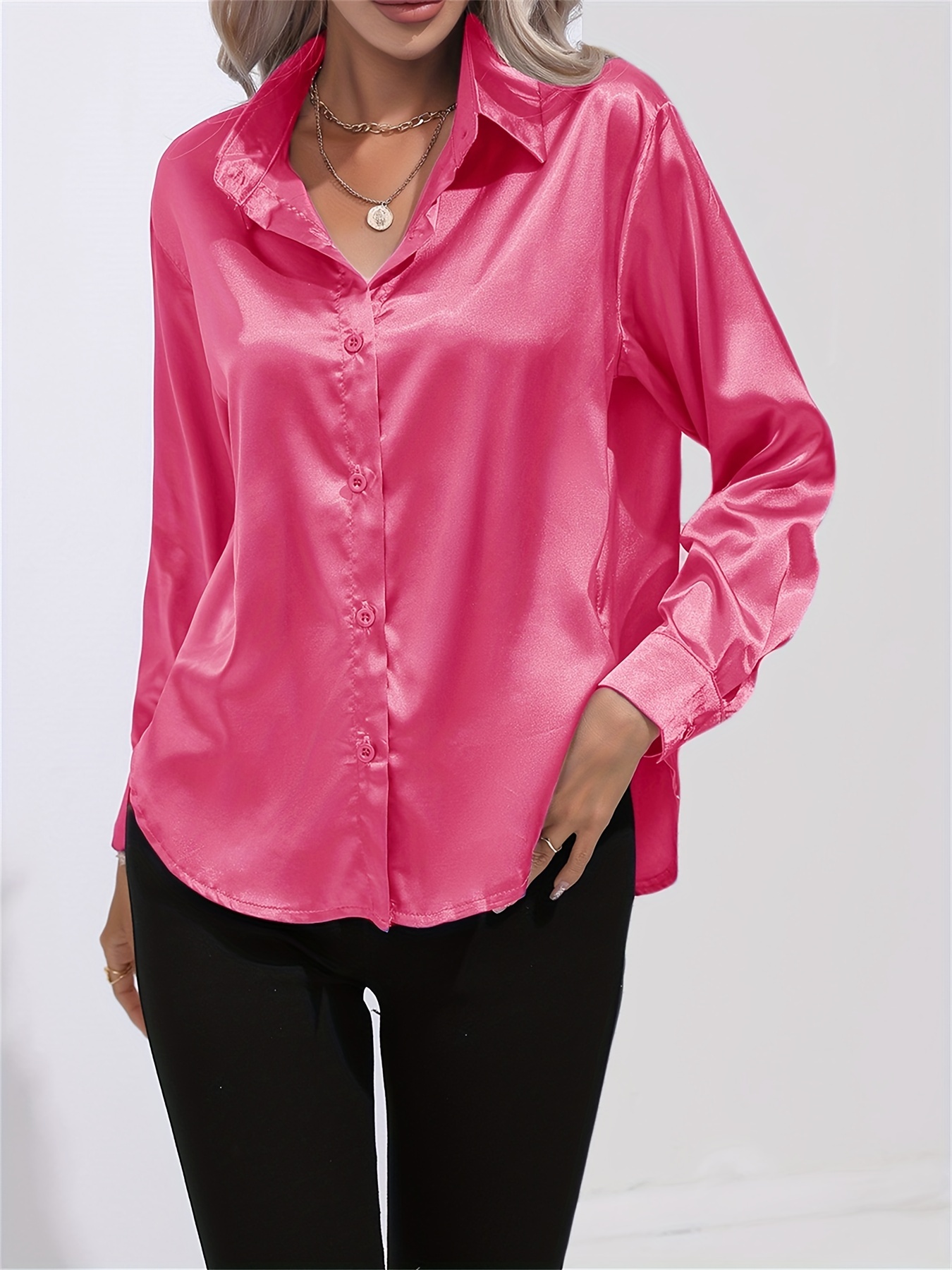 Solid Versatile Shirt Casual Button Front Long Sleeve Collar