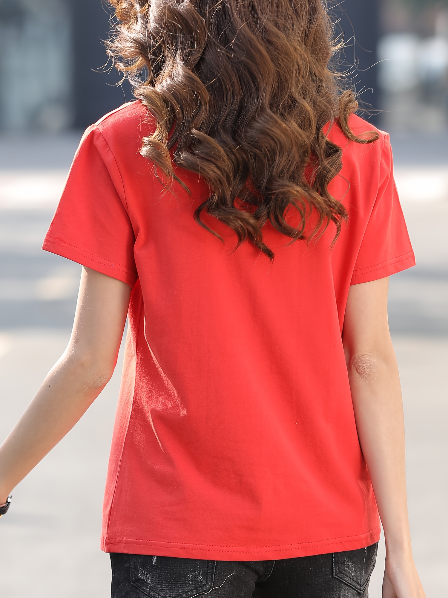 T-shirt à col en V solide avec fronces, haut à manches courtes décontracté pour le printemps et lété, vêtements pour femmes