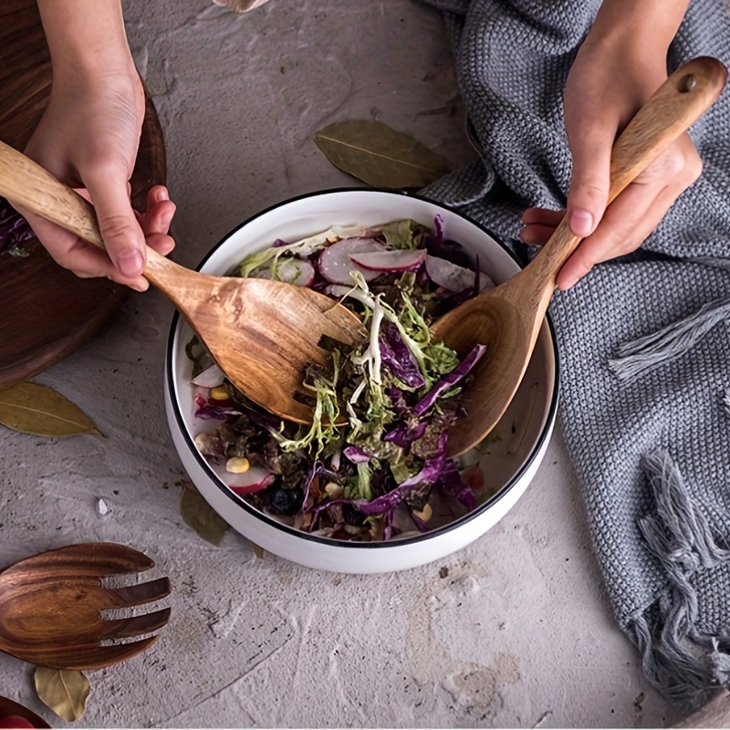 Wooden Salad Servers Set, Spoon And Fork Set, Acacia Salad Tongs Durable  Wood Salad Mixing Dinner Fork And Spoon, Long Handle Salad Server Set,  Acacia Wood Serving Utensils Set - Temu