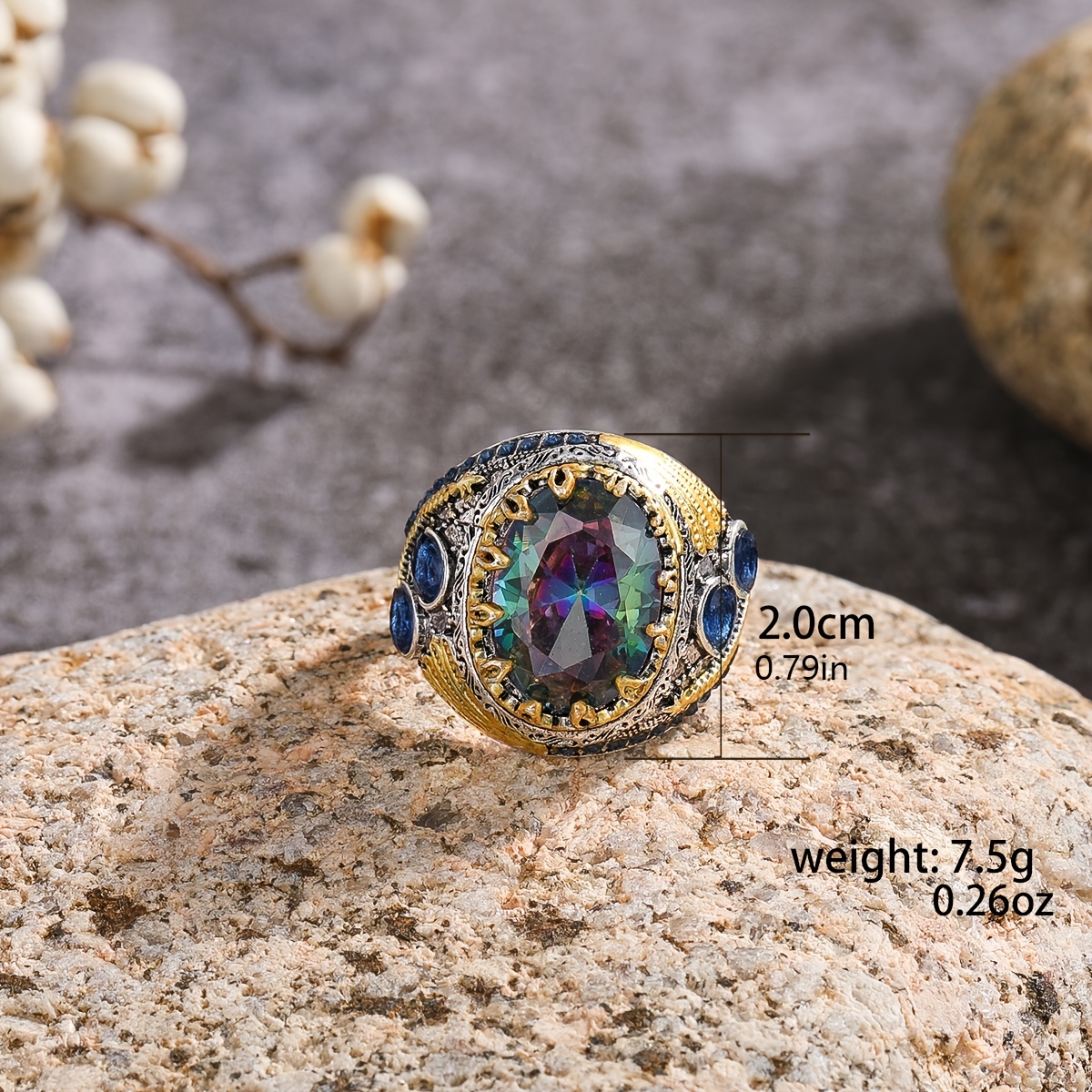 Retro Colorful Round Zircon Ring for Men