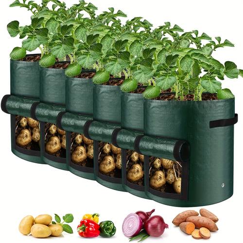Grow Delicious Potatoes & Veggies at Home with 6pcs Potato Grow Bags - 7 & 10 Gallon!