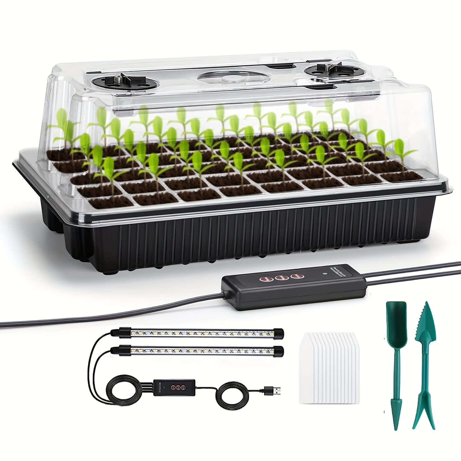 

1 Set, Seed Starter Trays With 2 Long Strip Grow Lights, 40 Cells Seed Starter Kit With Humidity Dome, Seedling Starter Trays For Seed Germination Kit, Seedling Starting, Propagation, Cloning Plants