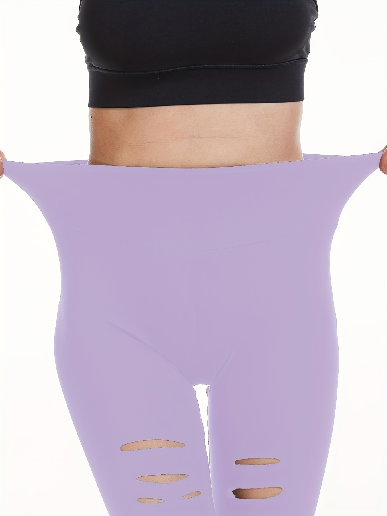 Women's High Waist Yoga Leggings Hollow Cutout Ripped Design - Temu Canada