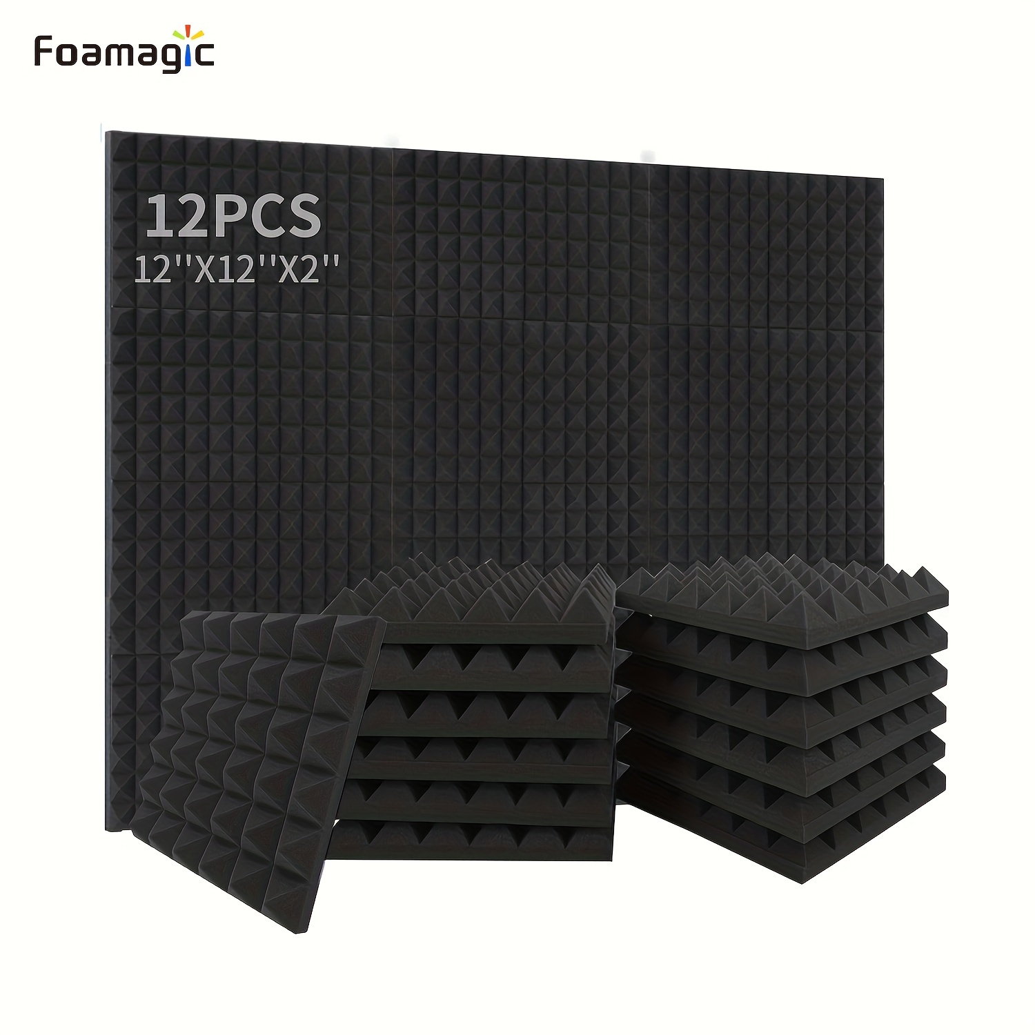 Paneles acústicos de espuma de sonido para paredes, paquete de 24 paneles  pirámide de 2 x 10 x 10 pulgadas, paneles de absorción de sonido