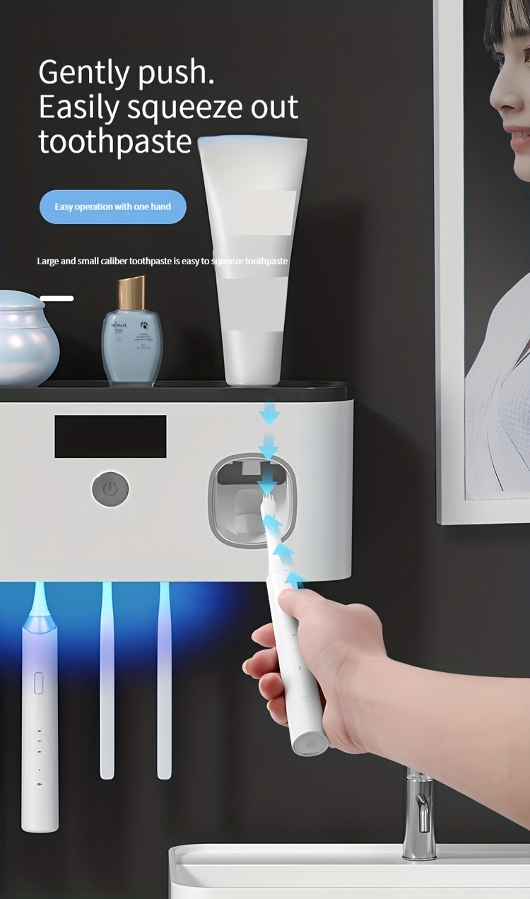 Porte-brosse à dents désinfectant aux UV avec distributeur - OptiSmile