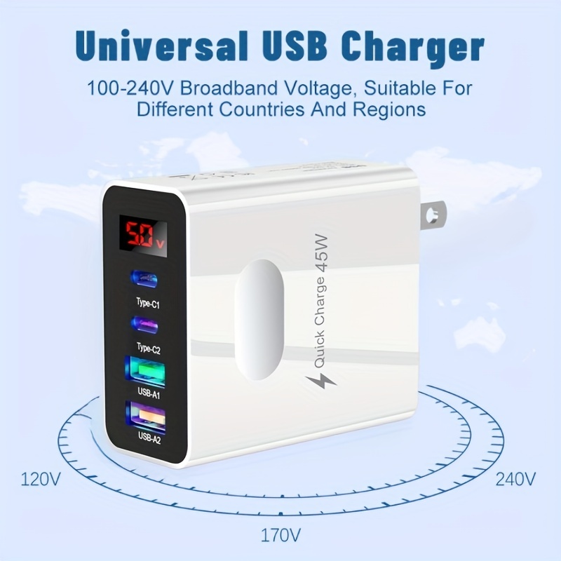 45w pd usb fast charging type c 4 ports quick charger 3 0 for iphone 14 13 pro samsung xiaomi motorola cell phone wall adapter details 5