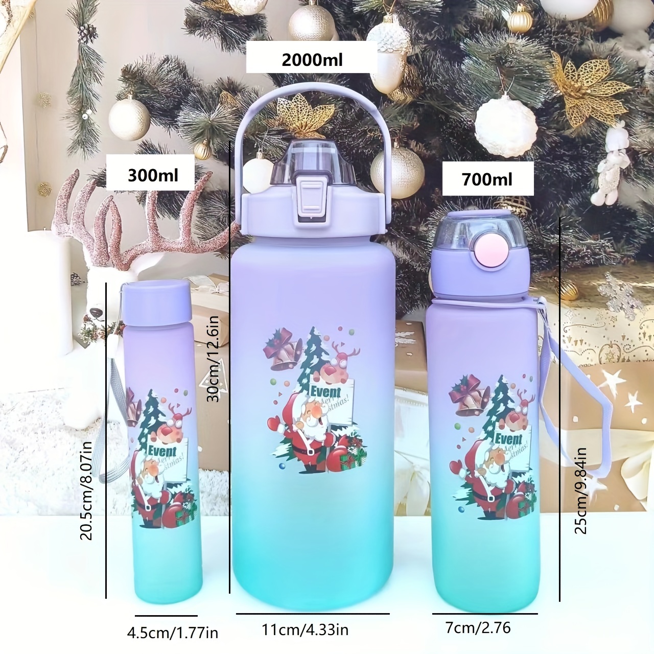 1pc 600ml Christmas patterned plastic sports water bottle, suitable for  outdoor travel and camping