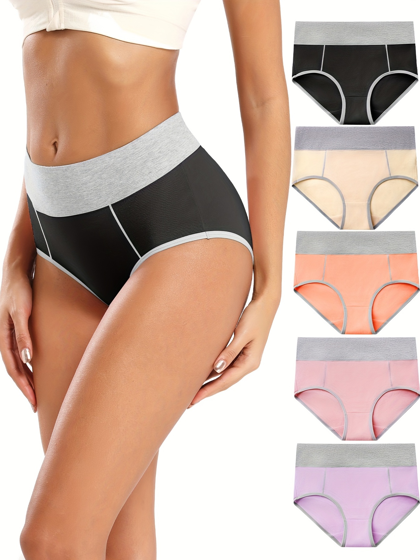5pcs Women Underwear High Waist Cotton Briefs Ladies Panties Tummy Control  Panty