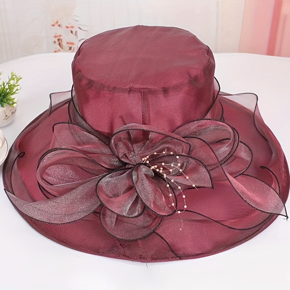Wide Brim Organza Sun Hat Solid Derby Hat Mesh Breathable Lightweight UV Protect