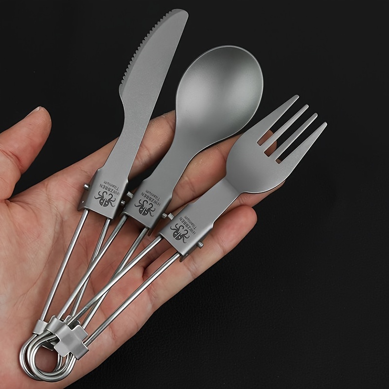 Pmmj Stainless Steel Outdoor Camping Picnic Cutlery, Portable Travel Folding  Cutlery With Knife Fork Spoon - Temu