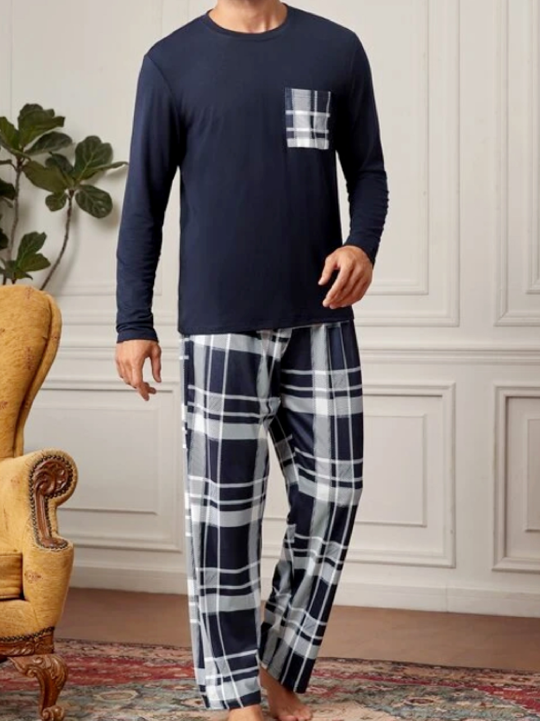 Pijama de felpa para hombre, conjunto de ropa de dormir con capucha,  cálido, de lana, para