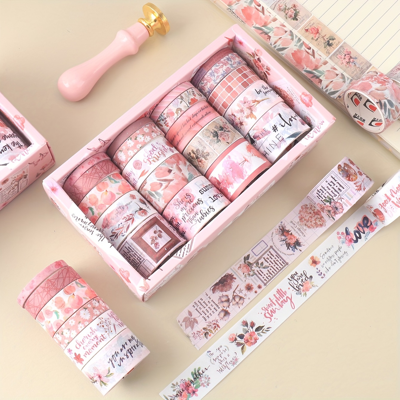 

20 Rolls Boxed Vintage Flower Plant Print Washi Tape Set, Fashion Exquisite Art Handmade Diy Decoration Material Diary Tape