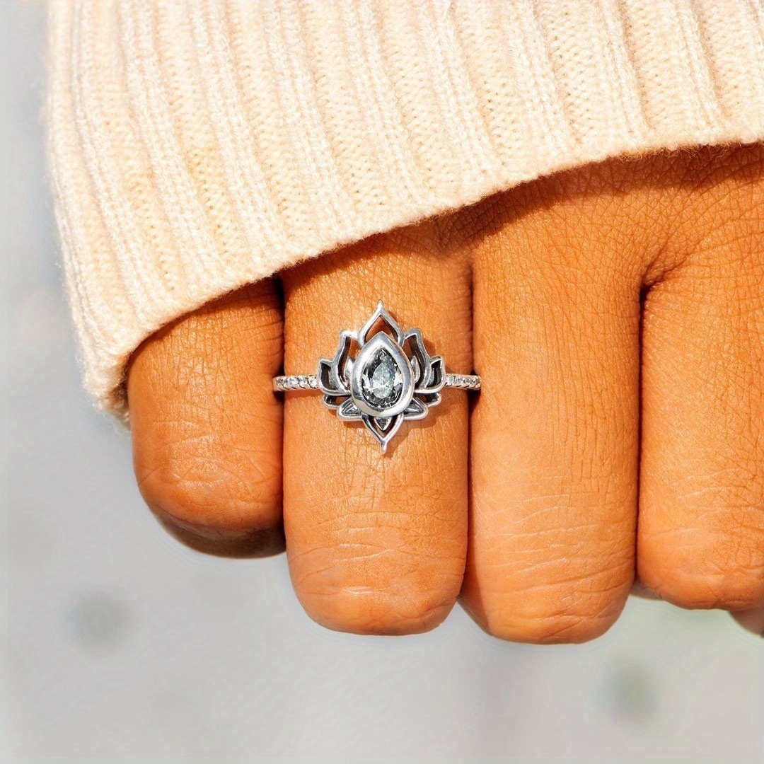 Boho Style Silver Plated Lotus Shape Promise Ring