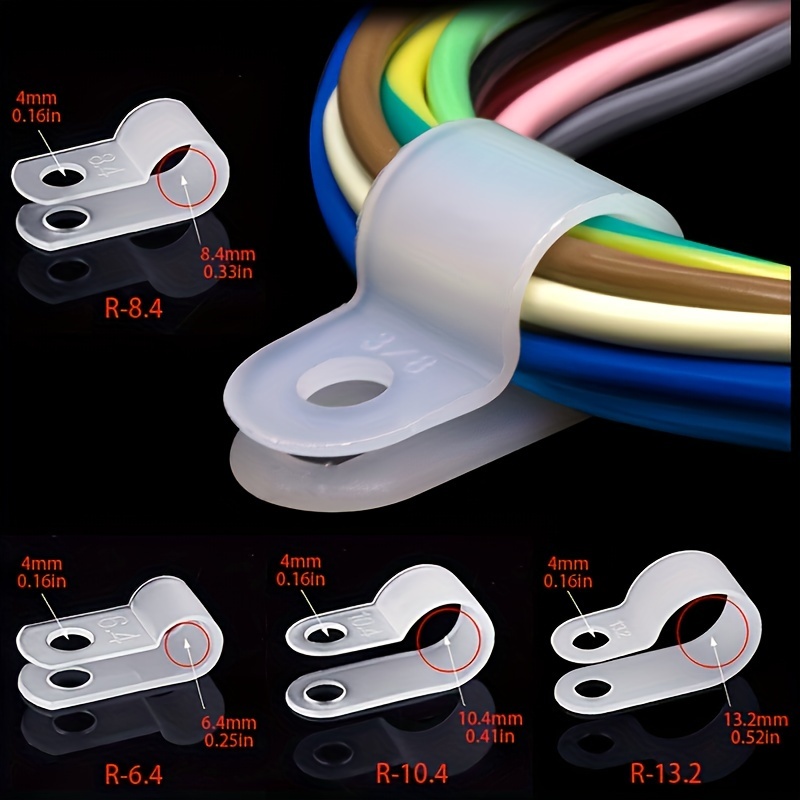 Abrazaderas de plástico para cables, 200 abrazaderas de cable tipo R,  abrazadera de cable de 3/16 pulgadas, 1/4 pulgadas, 3/8 pulgadas, 1/2  pulgadas