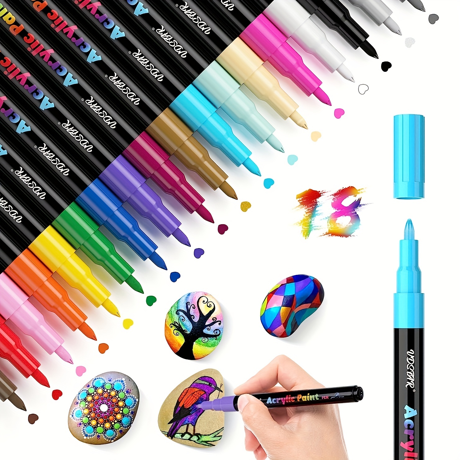 Acrylic Paint Markers, 18 Colors, 0.7mm Fine Tip Art