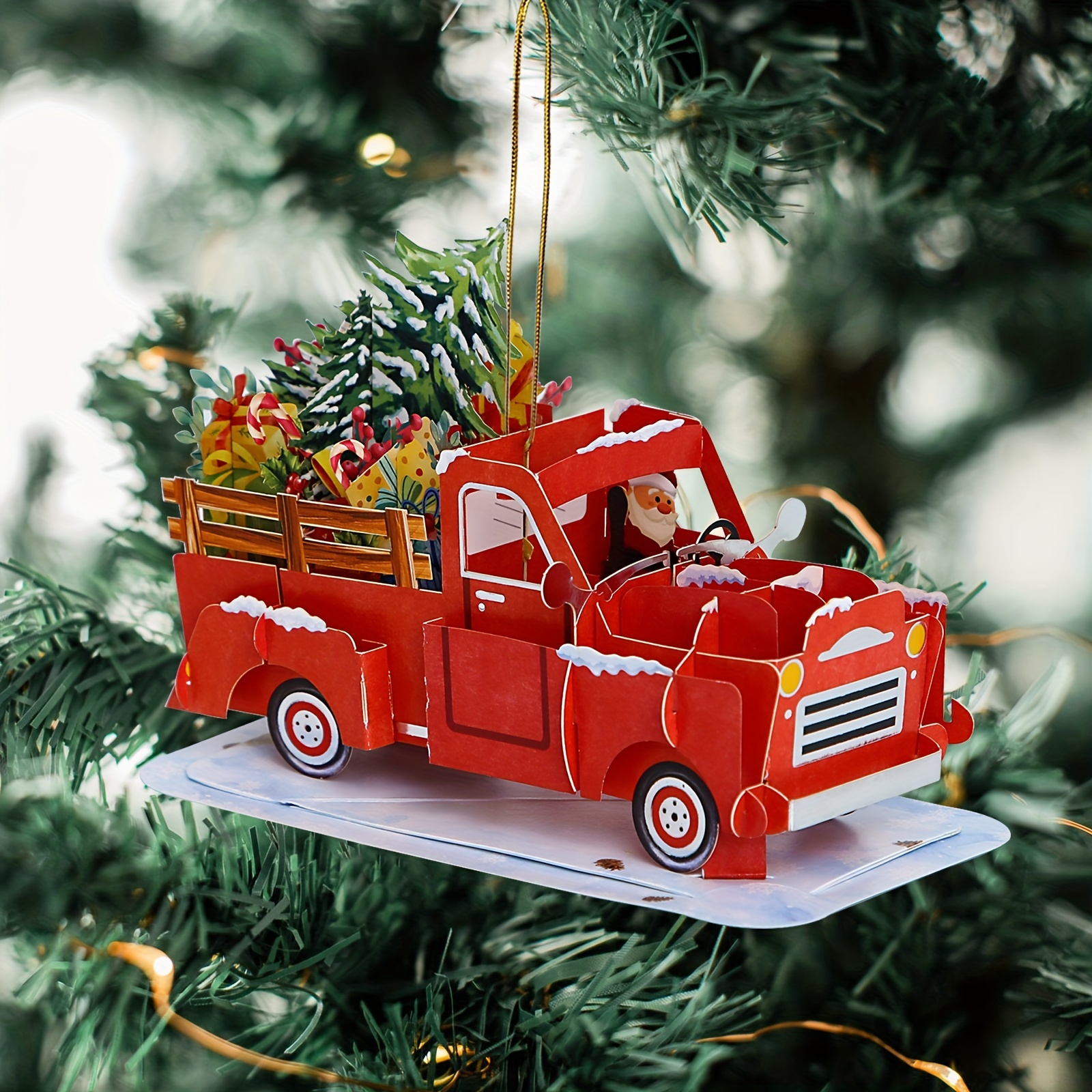 

1pc, Christmas Truck Pop-up Ornament, Home Decoration, Greeting Pop-up Card With Small Note Card And Envelop, 3d Greeting Card For Winter Vacation, Christmas Decorations, Home Decor, Room Decor