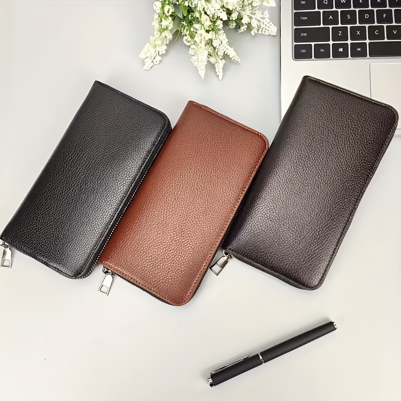 Men's Clutch Bag Long Zipper Wallet Pu Leather Wallet For Men 24 Card Slots  Card Holder Purse Phone Holder - Temu