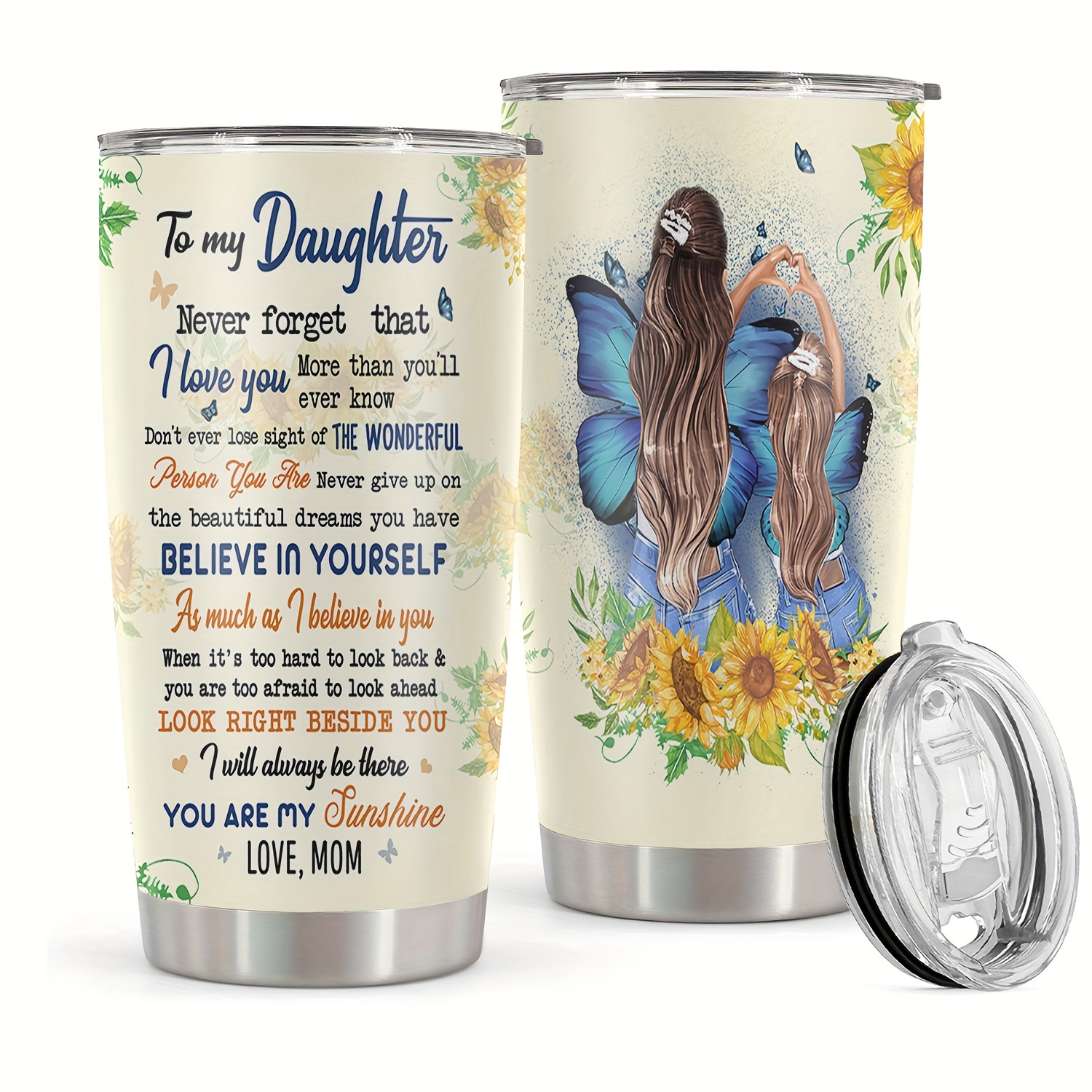 

1pc 20oz Stainless Steel Tumbler, To My Daughter Print Double Wall Vacuum Insulated Travel Mug, Gifts For Parents, Relatives And Friends, Birthday Gifts, Valentine's Day Gifts, Mother's Day Gifts