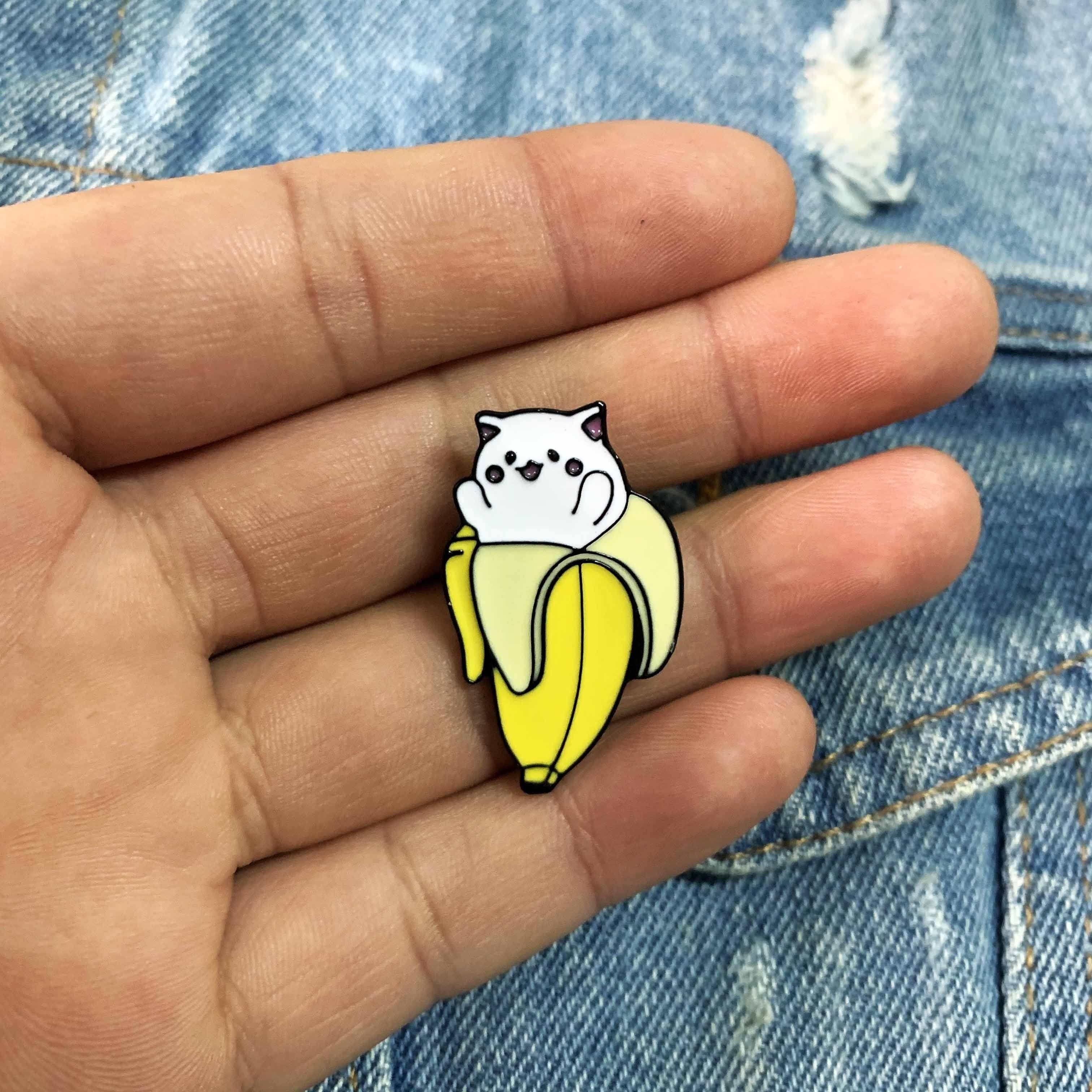 1pc Cute Cartoon Cat and Banana Enamel Brooch Pin - Fun Animal Charm for  Clothes and Backpacks