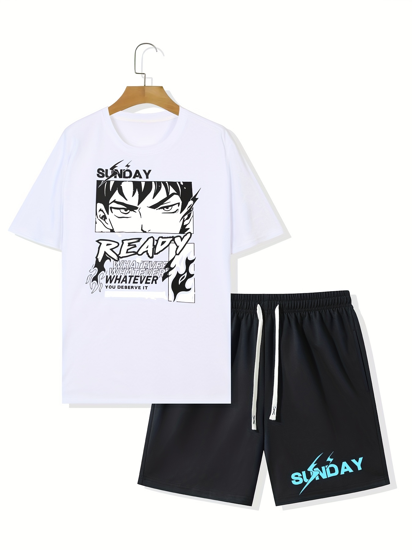 Anime Print, Men's Outfits, Comfy T-shirt And Casual Drawstring Shorts Set  For Summer - Temu