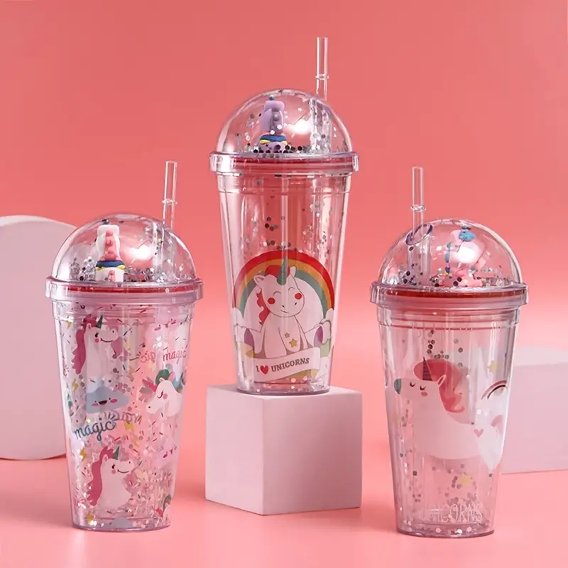 Valentines Day Gift Unicorn Travel Tumbler With Straw Reusable Cup Double  Wall Plastic Straw Cup For Ice Drinking Birthday Gift Unicorn Gel 450ml 15  22oz, Free Shipping, Free Returns