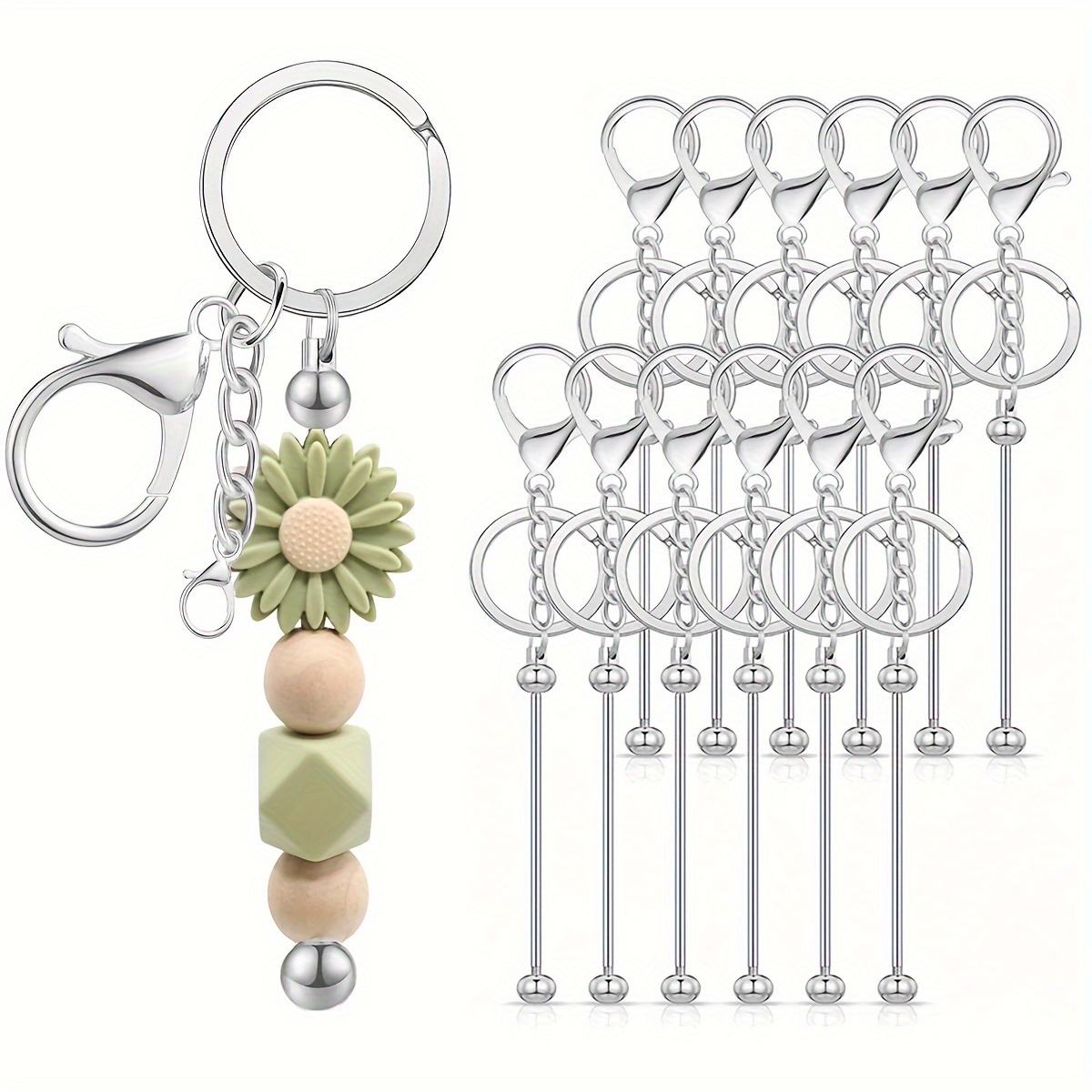 3pcs Silvery Fashion Alloy Beaded Keychain Rod, Key String Pendant Hanging  Chain