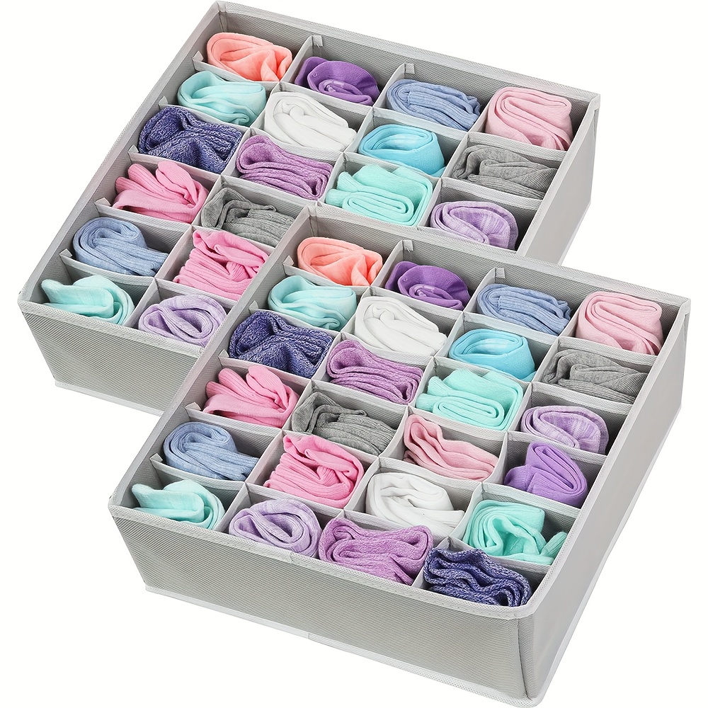 3 paquetes de organizador de calcetines de ropa interior para cajón, organizador  de armario plegable de 64 celdas para almacenar calcetines, pañuelos,  corbatas, cinturones (24+24+16 celdas, gris)
