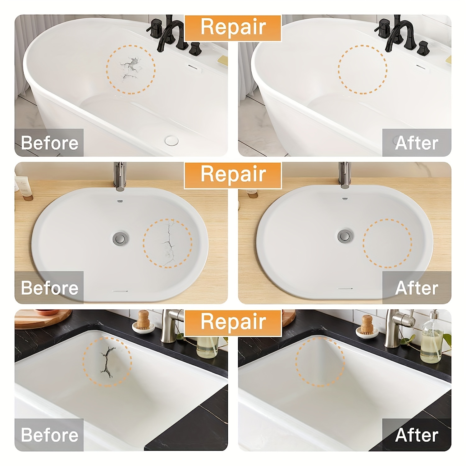 HOMETING Porcelain Repair Kit, Ceramic, Fiberglass, Tub, Shower