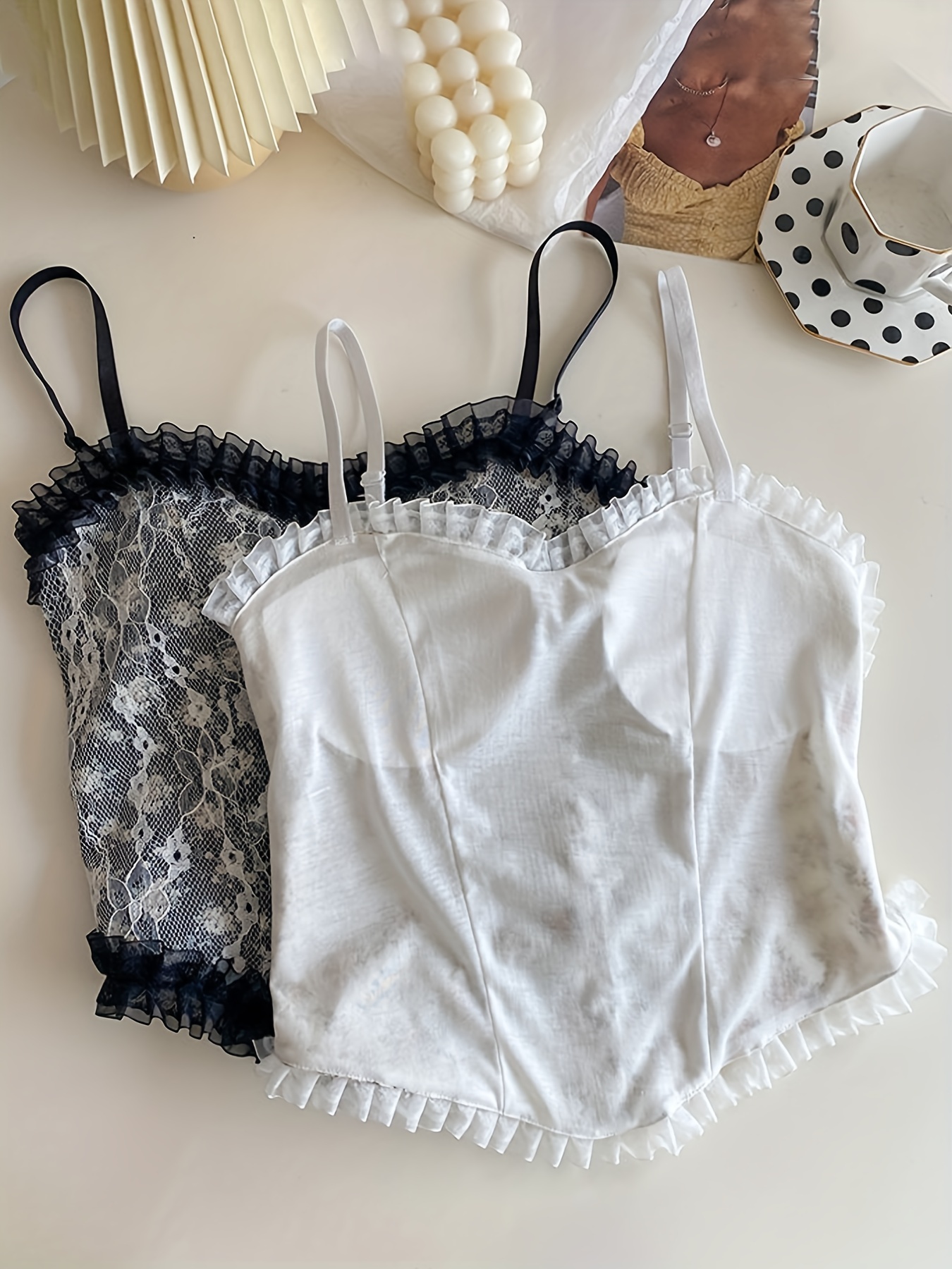 Girl's Lace Camisole Floral Print Ruffle Decor Underwear - Temu