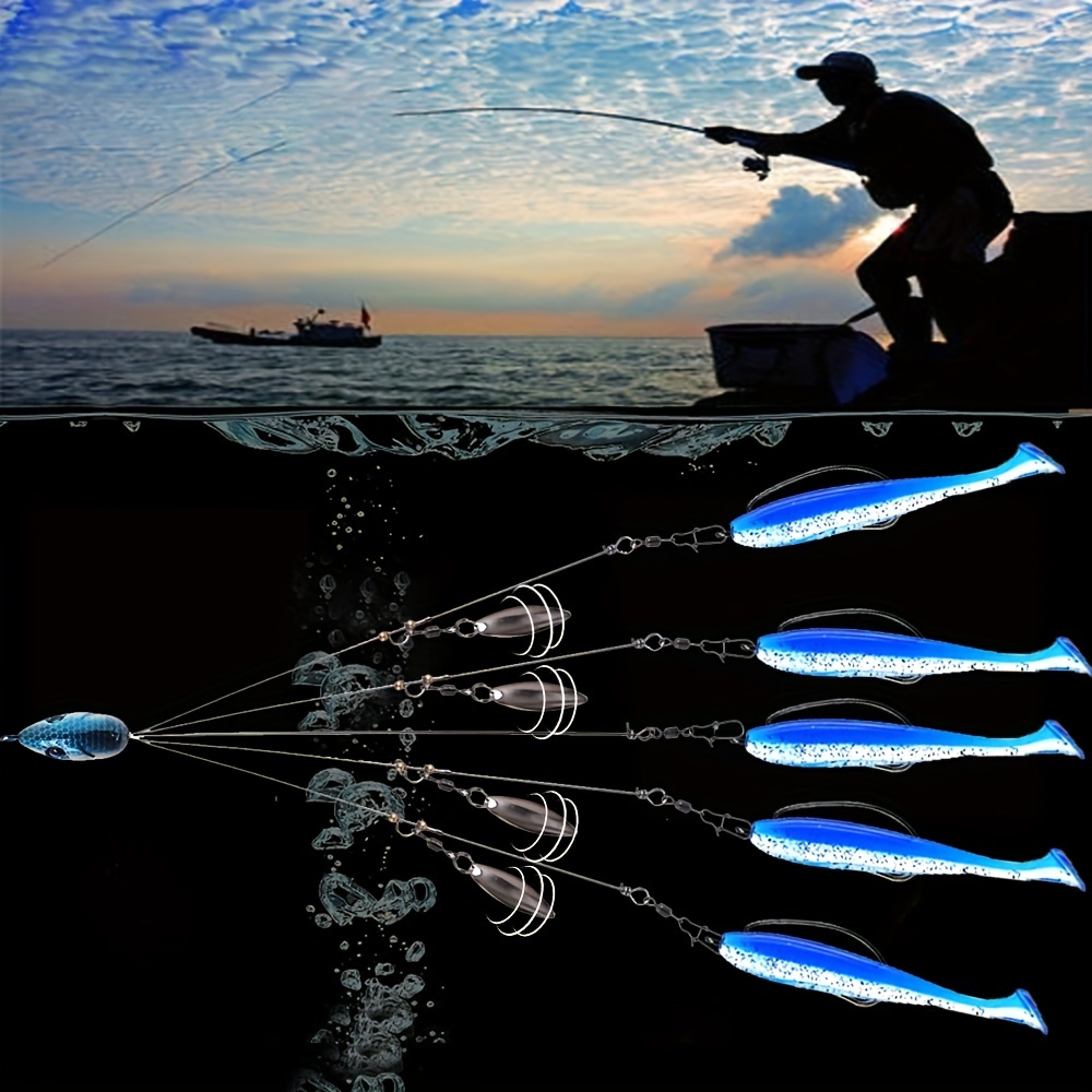 Gierzijia 5 Arms Umbrella Head Fishing Hook, Alabama Rig Multi-Fish Hook  Castable Umbrella Rig Fishing Artifact, Bait Fishing Lures with Snap  Swivels