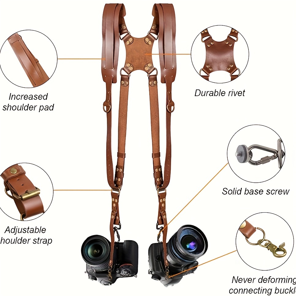 Harnais en cuir à double épaule réglable pour appareil photo Bandoulière  pour appareil photo Accessoires de photographie 
