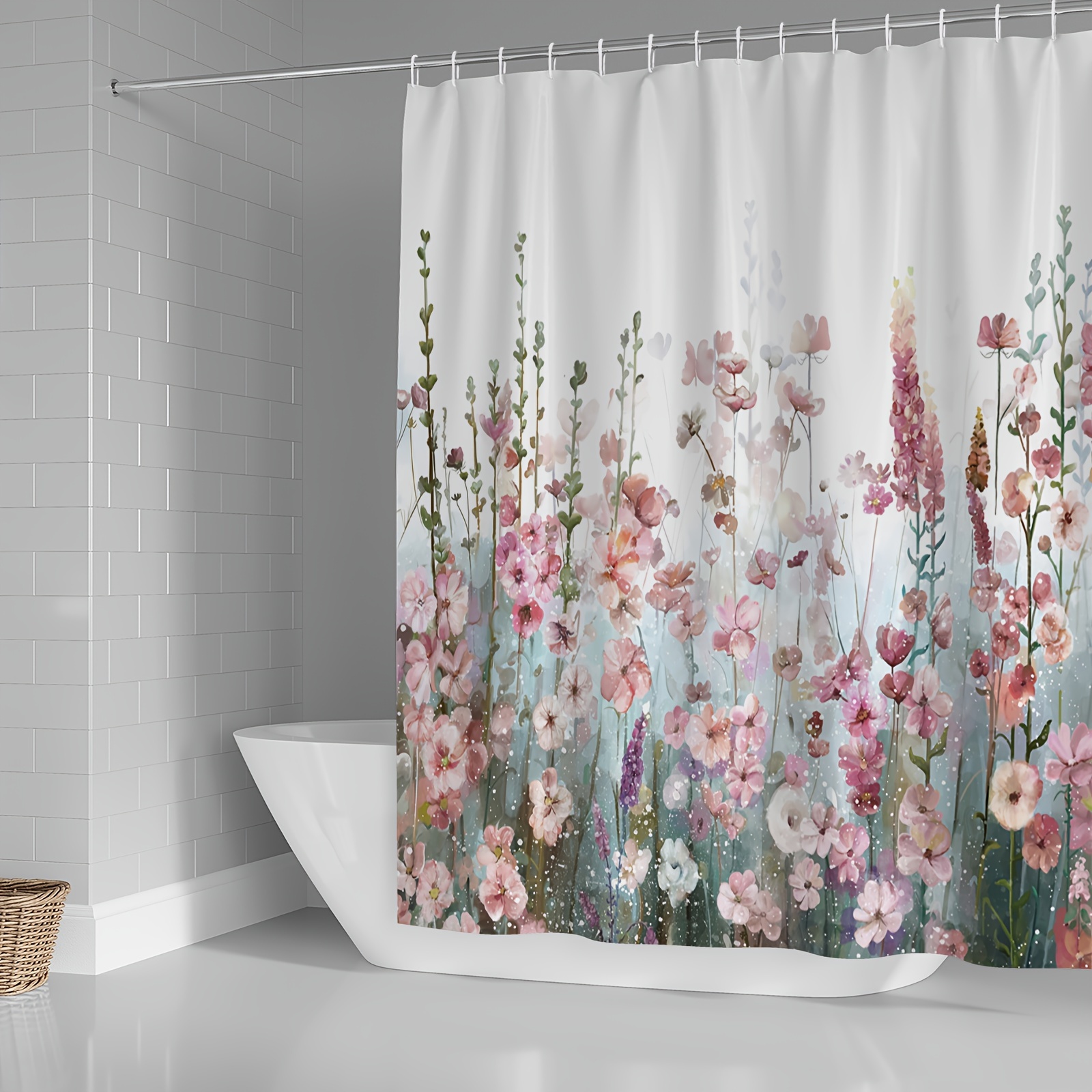 Bath Accessories Set Pink Flowers Shower Curtain Home Bath Decor