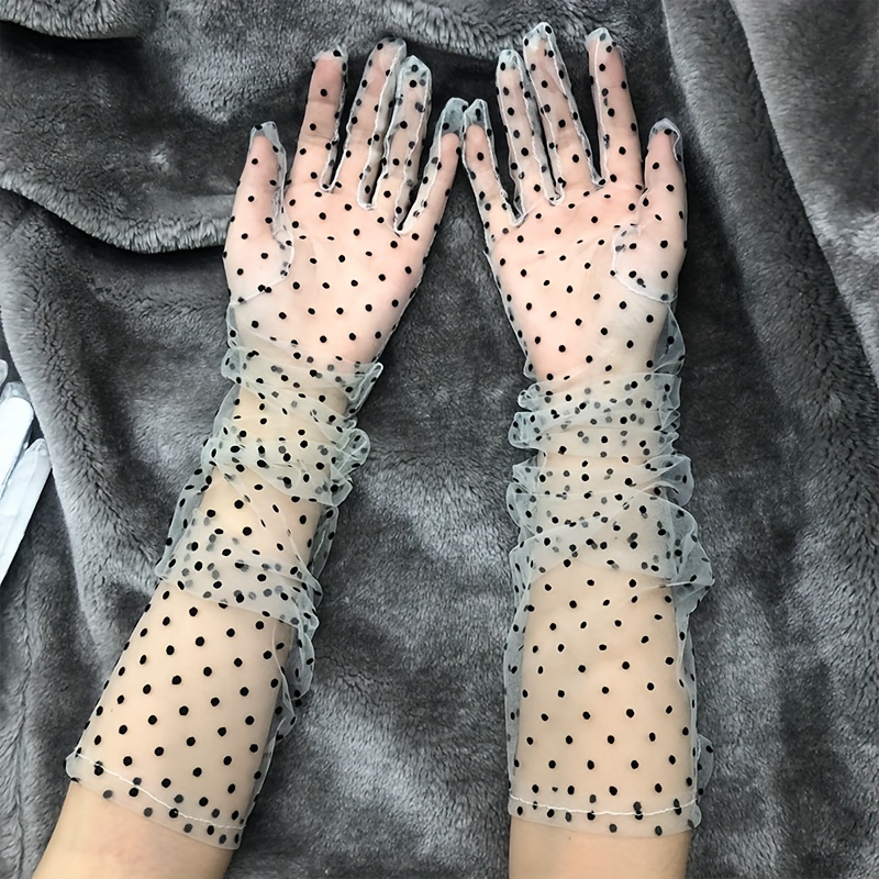 Polka Dot Loose Gloves Long Transparent Thin Breathable