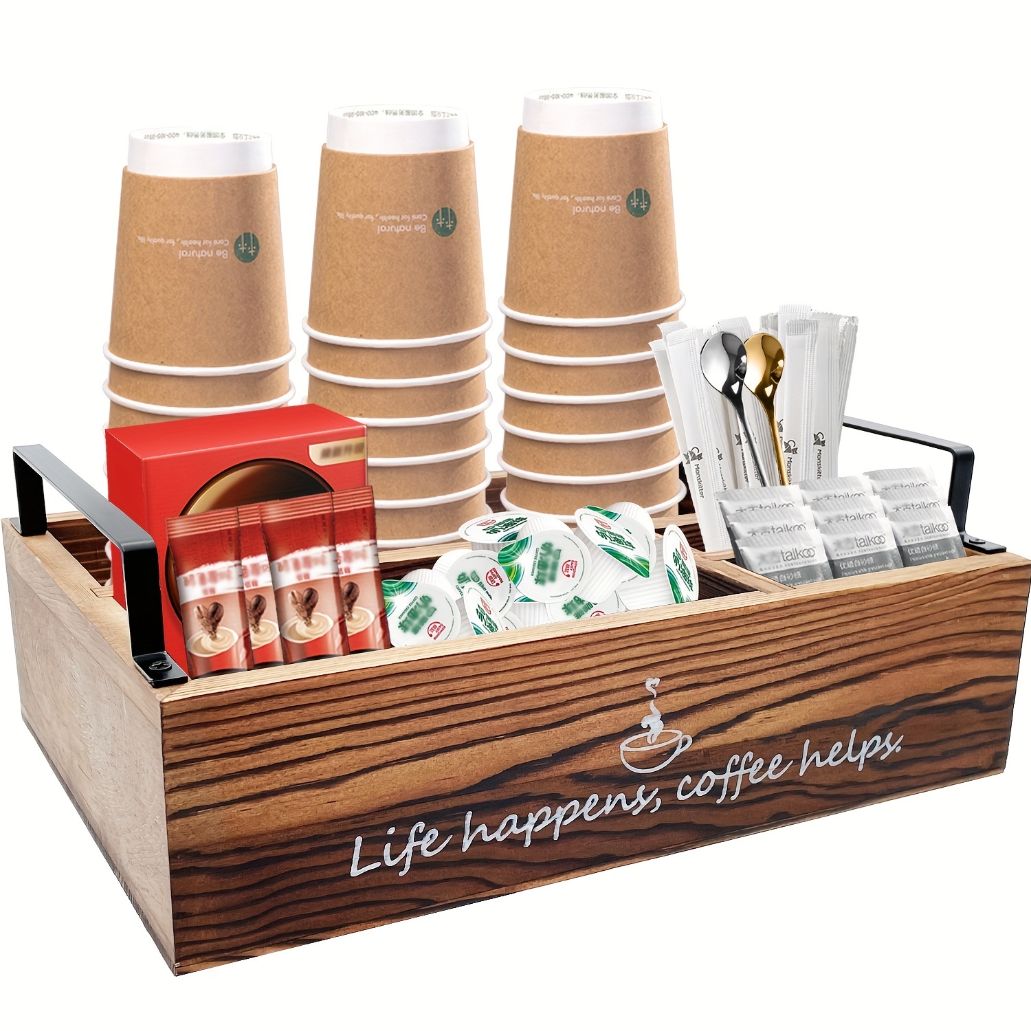 Coffee Bar Accessories and Organizer Countertop, Coffee Station Organizer  with Drawer Wood Kitchen Countertop Organizer, Coffee Syrup and Snack