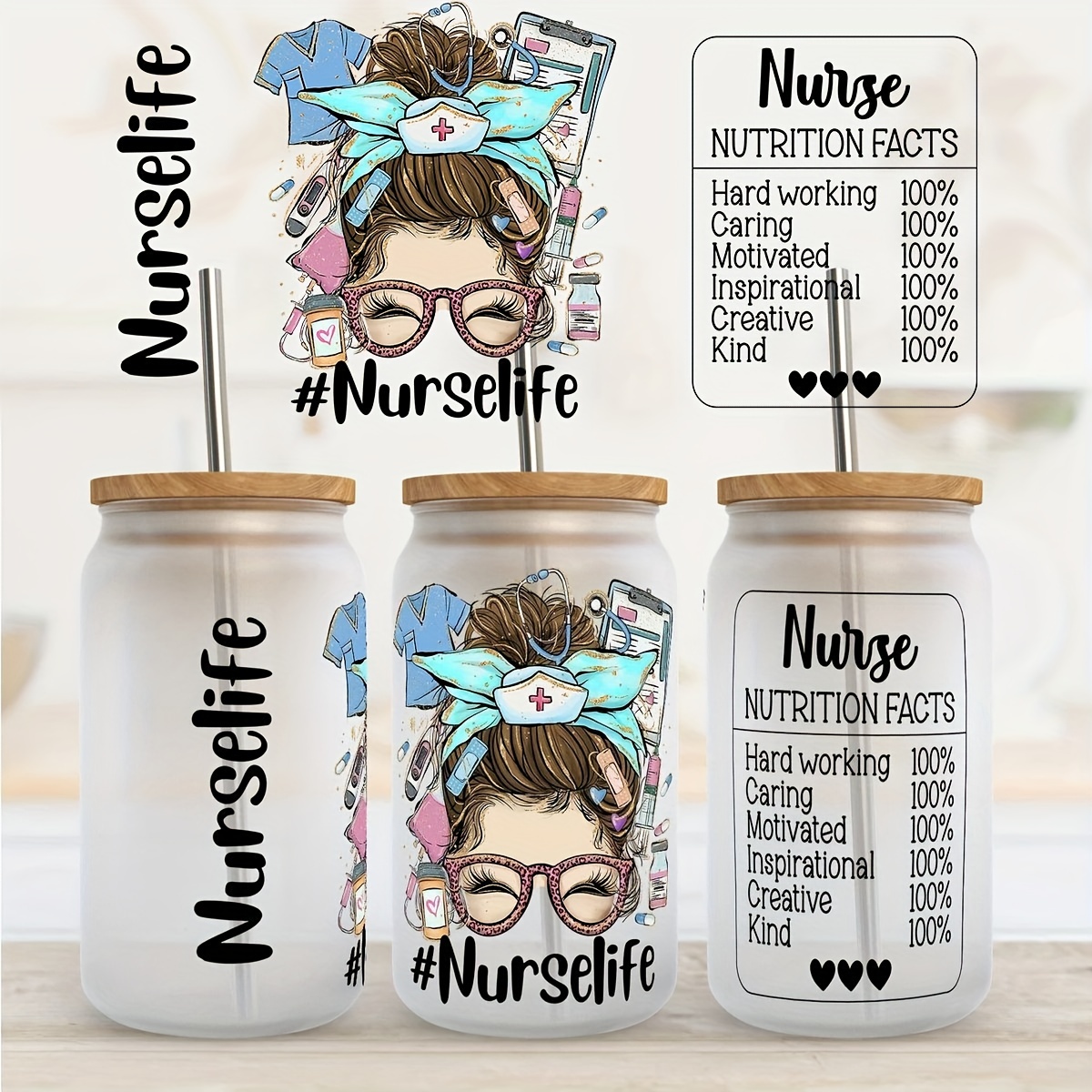 Rngmsi Uv Dtf Cup Wraps for 16 oz - 8 Sheets Nurse Waterproof UV DTF Cup  Wrap for Nurse Gift, Nurse Daily Affirmation Uv Dtf Wraps for Glass Cups  Wood