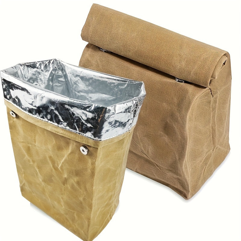 

1pc Canvas Lunch Bag Imitation Kraft Paper Waterproof Thermal Insulation Large Capacity Lunch Box Reusable And Portable