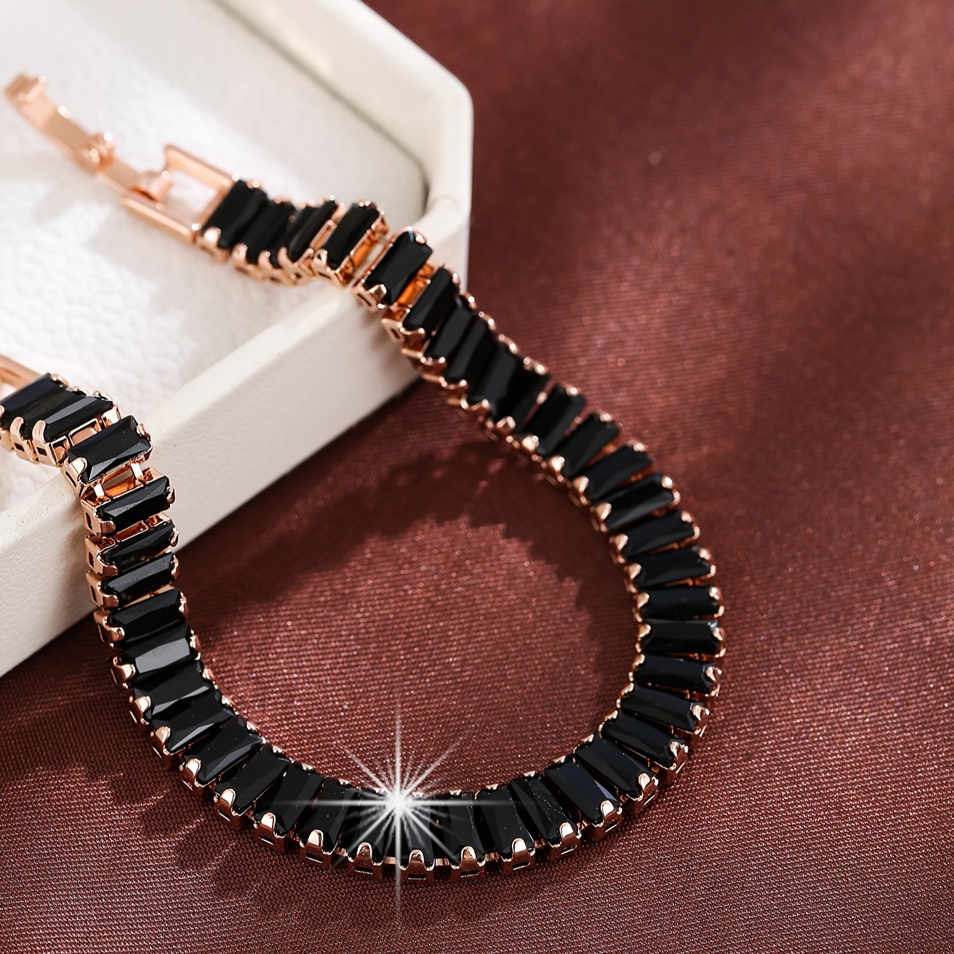 elegant black square zirconia     style copper base   casual attire or parties details 9