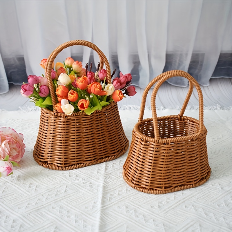 Small Size Camping Basket Wicker Woven Flower Basket - Temu