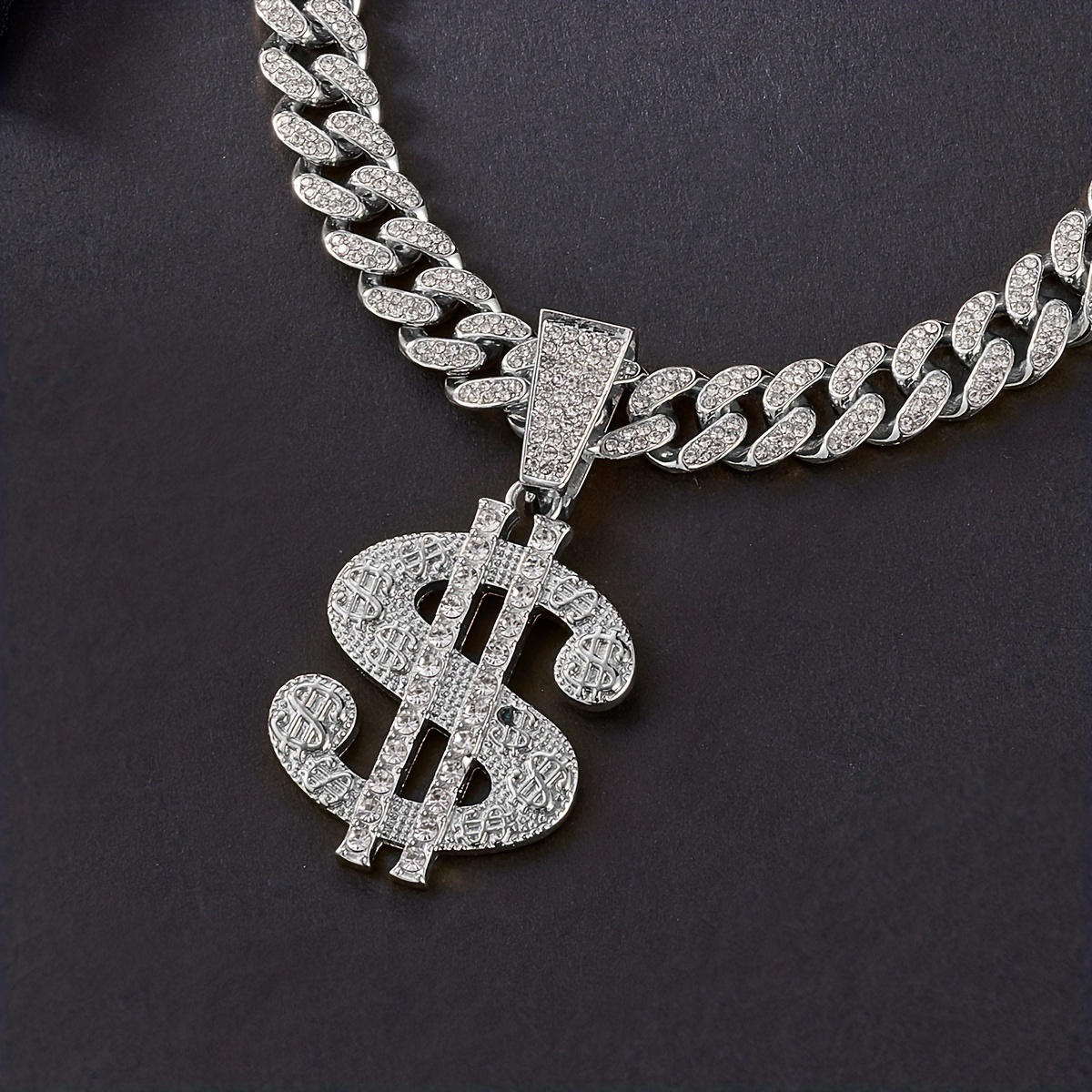 1pc Hip Hop Creative Rhinestone Large Dollar Sign Pendant 20in Ice Cuban  Chain For Men And Women, Full Rhinestone Alloy Necklace Golden Silvery  Jewelr