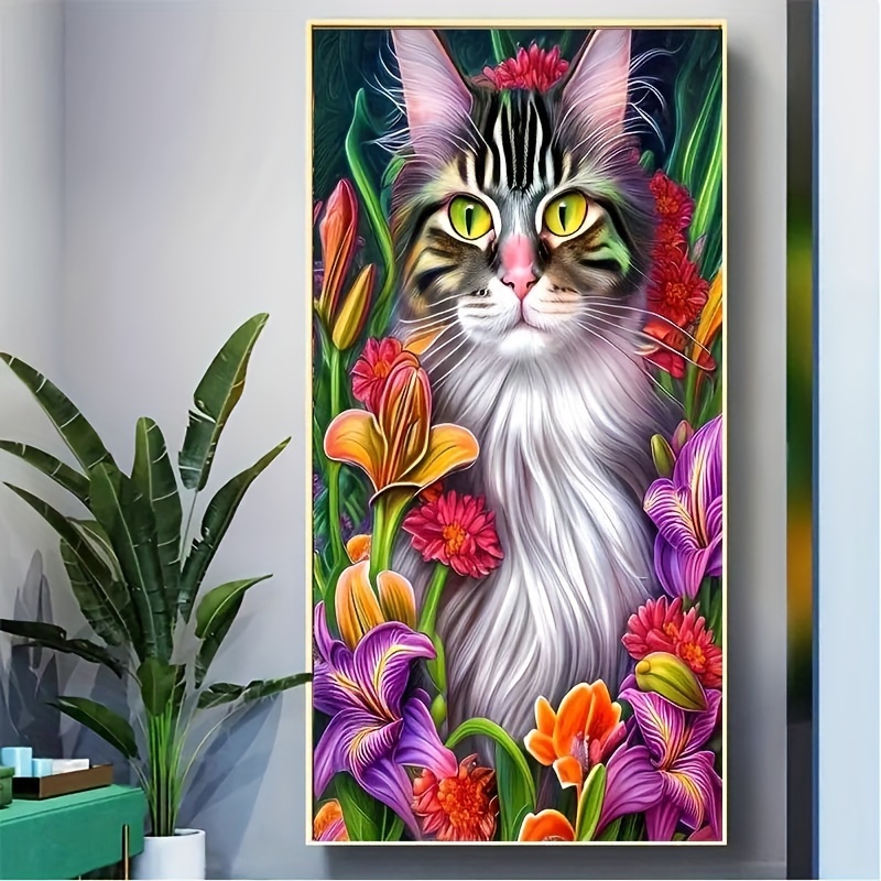 5D Diy Diamond Art Painting Cats And Flowers Diamond Painting Kits