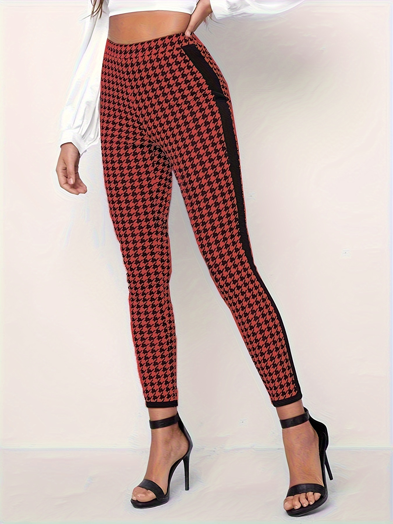 Red Houndstooth Plaid Leggings